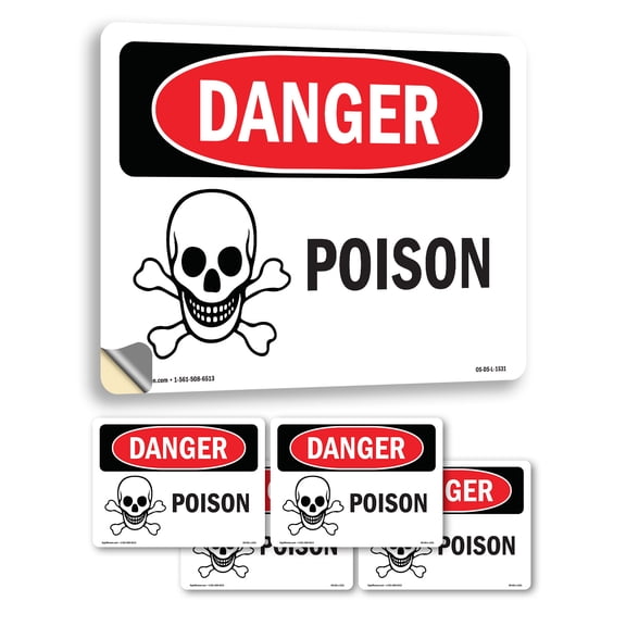 Poison OSHA Danger Vinyl Decal Label 5 Inch x 3.5 Inch - 5 Pack