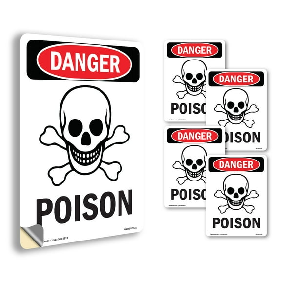 Poison OSHA Danger Vinyl Decal Label 5 Inch x 3.5 Inch - 5 Pack