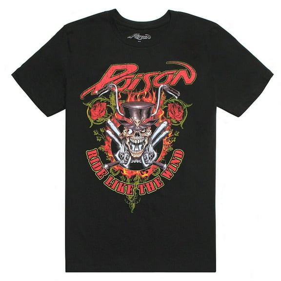 Poison Ride Like The Wind Skull Men's Black T-Shirt (2XL)