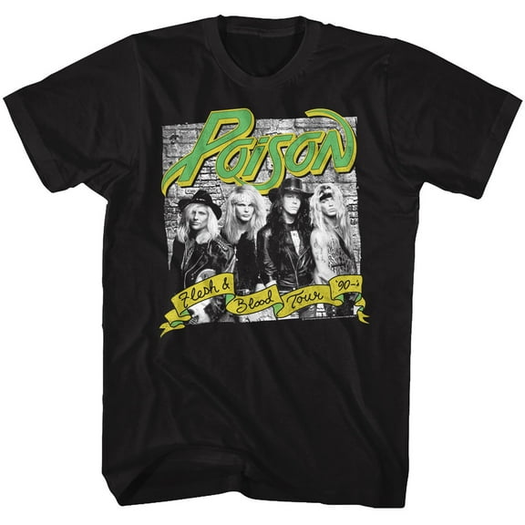Poison Rock Band 1990 Flesh and Blood Tour Group Shot Adult T-Shirt Tee