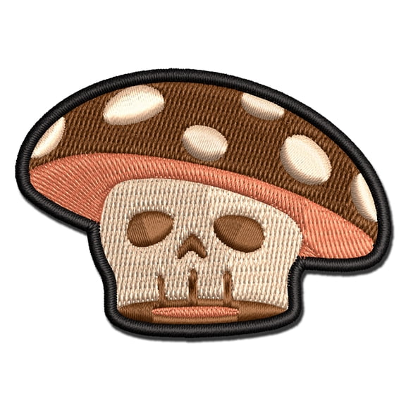 Poison Skull Mushroom Applique Multi-Color Embroidered Iron-On Patch - 2.5 Inch Small