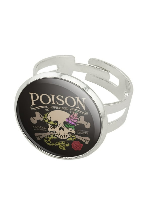 Poison Skull and Crossbones with Snake Foxglove Silver Plated Adjustable Novelty Ring