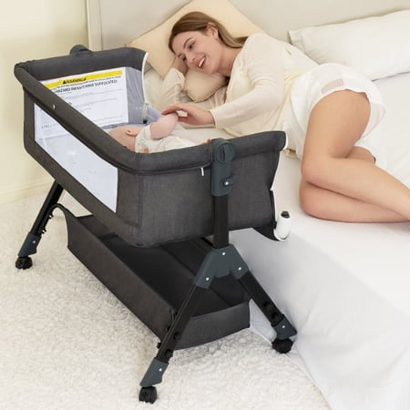 Poit Baby Bassinet Sleeper, Adjustable Bedside Sleeper, Lightweight and Convenient for 0-18 Months, Dark Gray