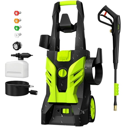 Poit Electric Pressure Washer, 3000PSI 2.5GPM Power Washer with 4 Quick Connect Nozzles, High Pressure Cleaning Machine with Foam Cannon for Cars/Fences/Driveways/Patios/Home Cleaning (Green)