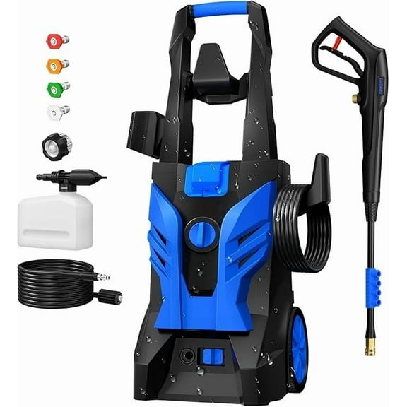 Poit Electric Pressure Washer 3010PSI with Foam Cannon, 4 Nozzles & 2.5GPM - High Power Washer for Cars, Driveways, Patios, Decks, Siding - Lightweight, Portable, Corded -Blue