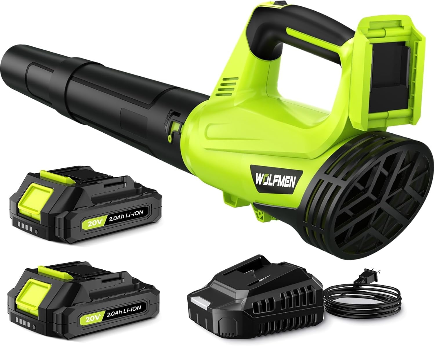 Poit Greenworks 21V Cordless Leaf Blower with 2 Batteries and Charger 450CFM 150MPH High Speed Lightweight Powerful for Leaves Lawn Patio Driveway Dust 2 Speed Adjustable (Green)
