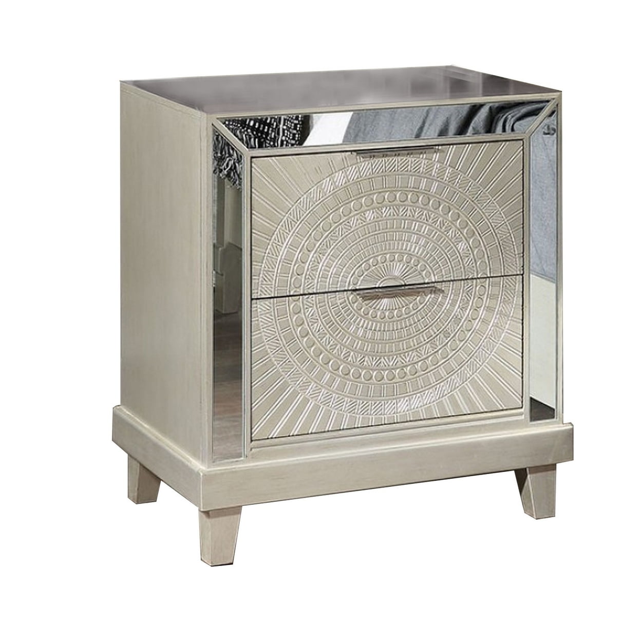 Pok 28 " Modern 2 Drawer Nightstand Beveled Mirror Trim Champagne