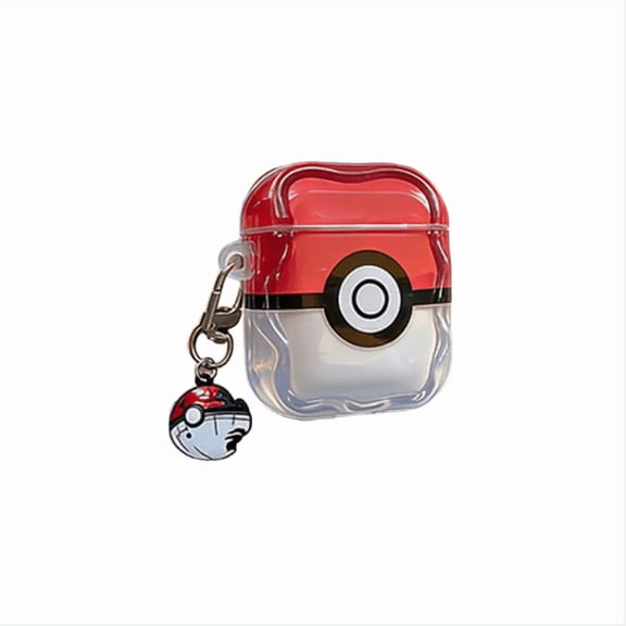 Poké Ball Style Silicone Case for AirPods Pro 2 3 4, Red White Dual Color Shockproof Cover
