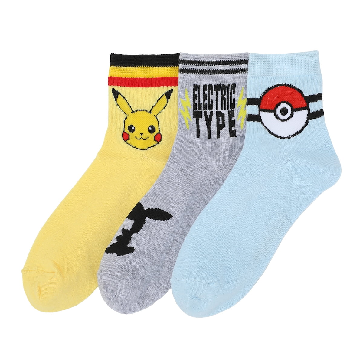 Pokemon Pikachu Women's 3-Pair Athletic Quarter Ankle  Crew Socks