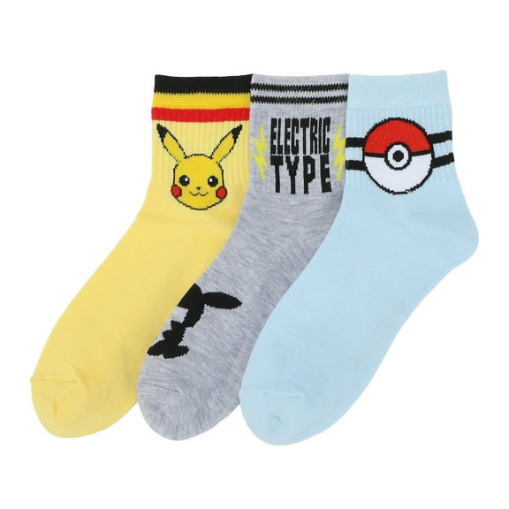 Pokemon Pikachu Women's 3-Pair Athletic Quarter Ankle Crew Socks