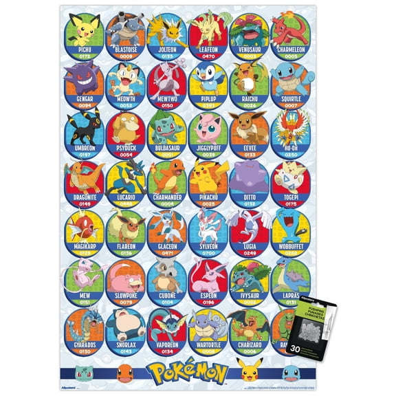 Pokémon: All-Time Favorites - Grid Wall Poster with Push Pins, 22.375" x 34"