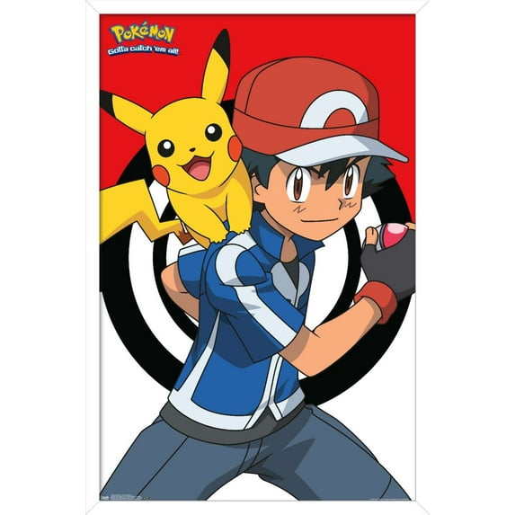 Pokémon - Ash And Pikachu Wall Poster, 14.725" x 22.375", Framed