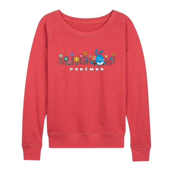 Pokémon - Azumarill Flowers Lightweight French Terry Wide Neck Long Sleeve Graphic Shirt