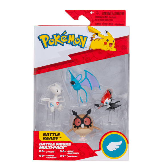 Pokemon Battle Figure 4 Pack - Features Four 2-inch Flying Type Battle Figures of Togetic, Hoothoot, Pikipek, and Zubat