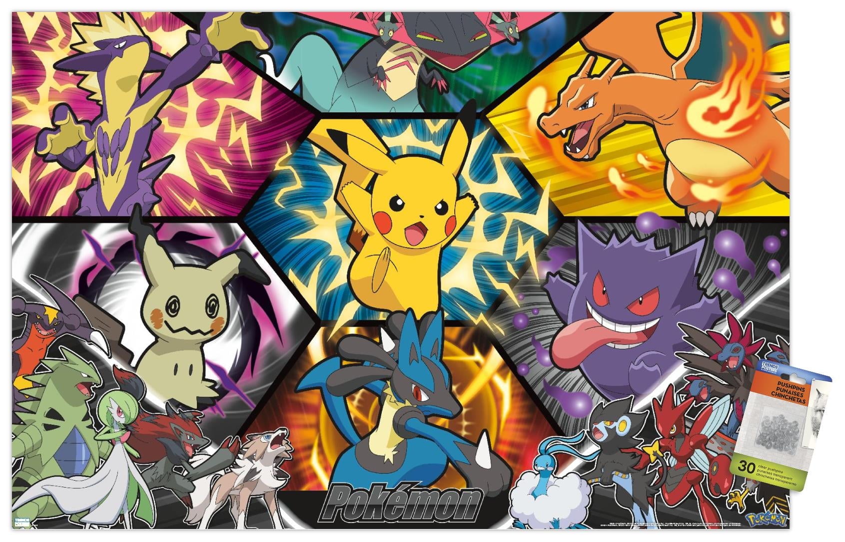 Pokemon: Battle Art - Group Wall Poster with Push Pins, 22.375