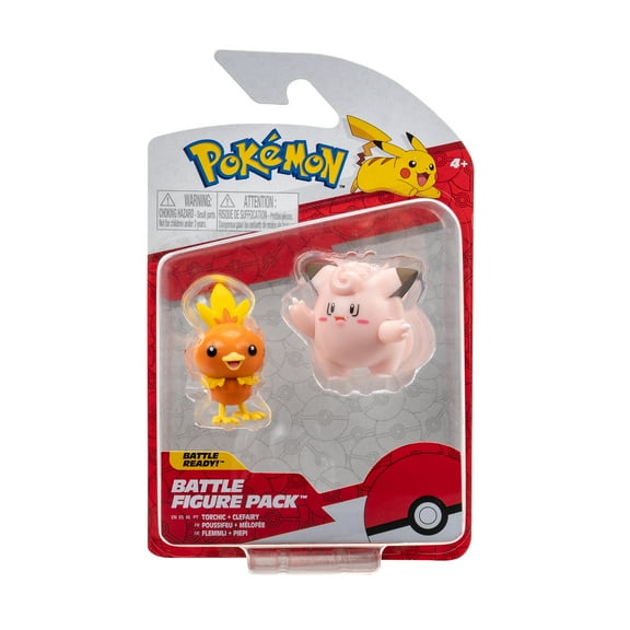 Pokemon Battle Figure 2 Pack - Features 2 inch Torchic & Clefairy Battle Figures - Authentic Details