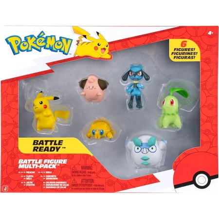 Pokémon Battle Figure 6 Pack - Features 2-Inch Pikachu, Joltik, Galarian Darumaka, Riolu, Chikorita and Cleffa Battle Figures