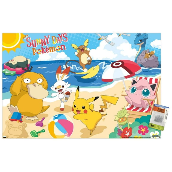 Pokemon - Beach Party Wall Poster with Push Pins, 22.375" x 34"