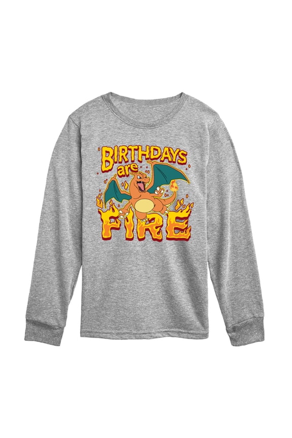 Pokémon - Birthdays Fire Charizard - Youth Boys Long Sleeve Graphic T-Shirt