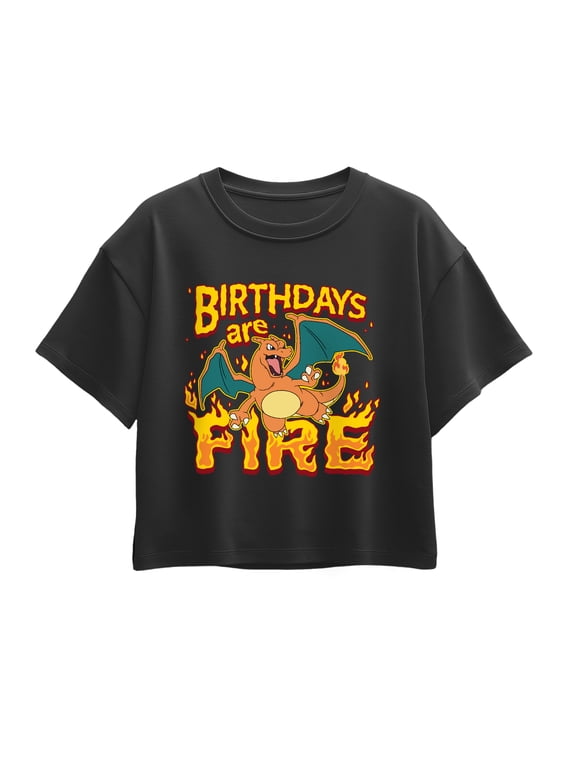 - Birthdays Fire Charizard Girls' Short Sleeve Boxy Graphic T-Shirt
