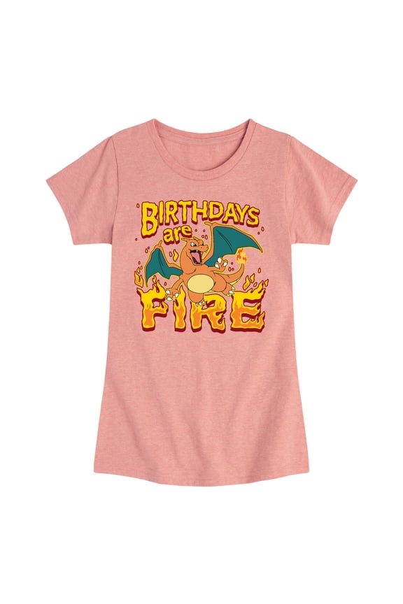 Pokémon - Birthdays Fire Charizard - Youth Girls Fitted Short Sleeve T-Shirt