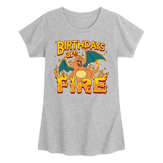 Pokémon - Birthdays Fire Charizard - Youth Girls Fitted Short Sleeve T-Shirt