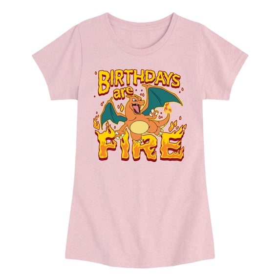 Pokémon - Birthdays Fire Charizard - Youth Girls Fitted Short Sleeve T-Shirt