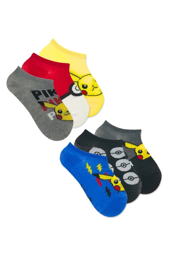 Pokémon, Boys No-Show Socks, 6-Pack, Sizes S-L