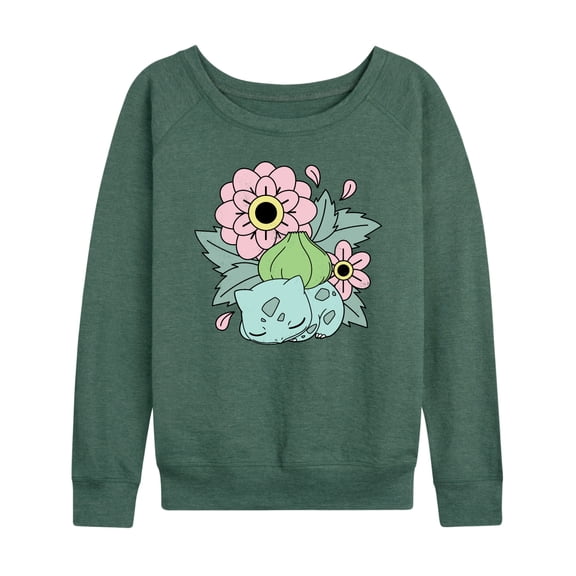 Pokémon - Bulba Flowers Women's Lightweight French Terry Wide Neck Long Sleeve Graphic Shirt