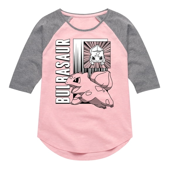 Pokémon - Bulbasaur Anime Battle- Girls Raglan Graphic T-Shirt