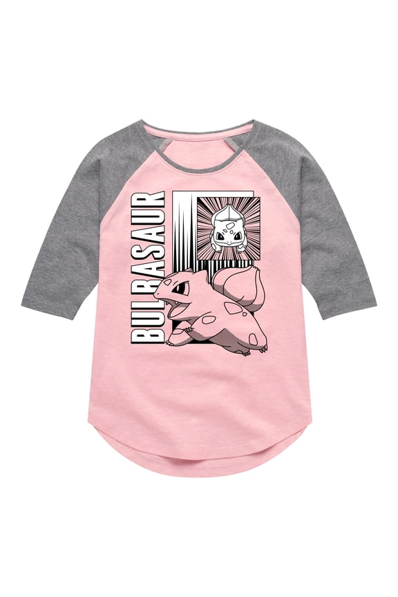 Pokémon - Bulbasaur Anime Battle- Girls Raglan Graphic T-Shirt