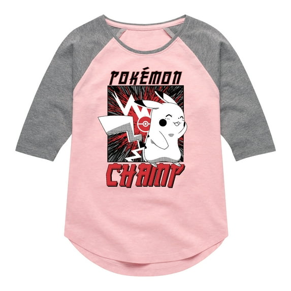 Pokémon - Champ Pikachu Shy - Girls Raglan Graphic T-Shirt