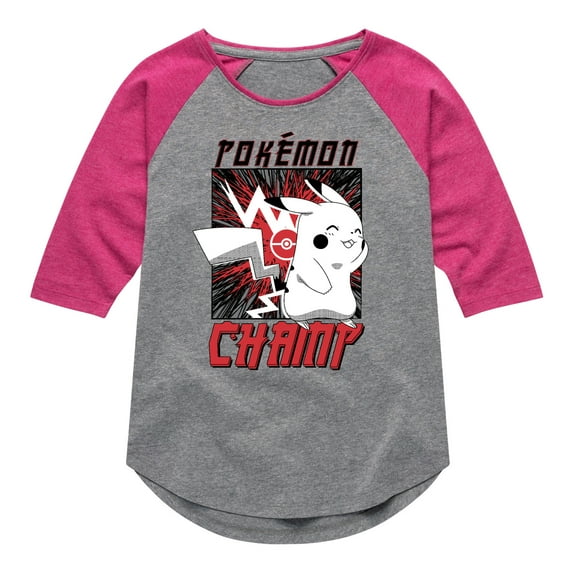 Pokémon - Champ Pikachu Shy - Girls Raglan Graphic T-Shirt