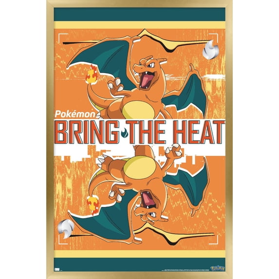 Pokémon - Charizard - Bring the Heat Wall Poster, 14.725" x 22.375" Framed