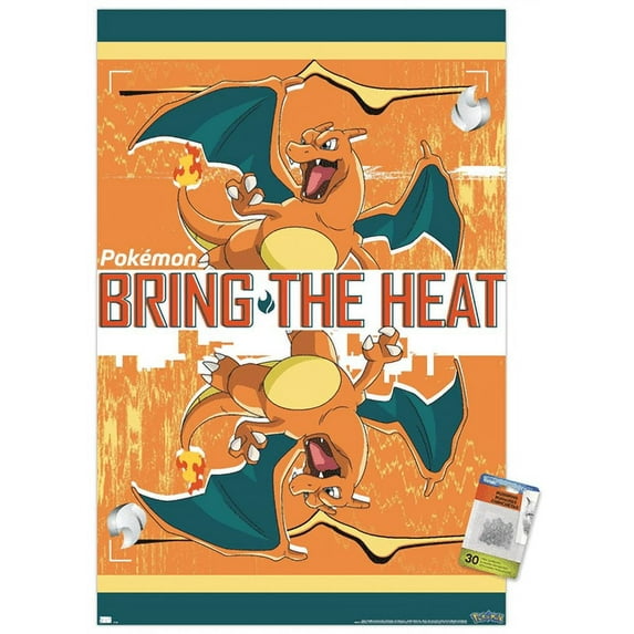 Pokémon - Charizard - Bring the Heat Wall Poster with Pushpins, 22.375" x 34"