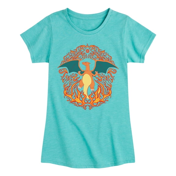 Pokémon - Charizard Fire Ornamental - Girls Fitted Short Sleeve T-Shirt