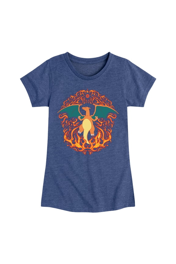 Pokémon - Charizard Fire Ornamental - Girls Fitted Short Sleeve T-Shirt