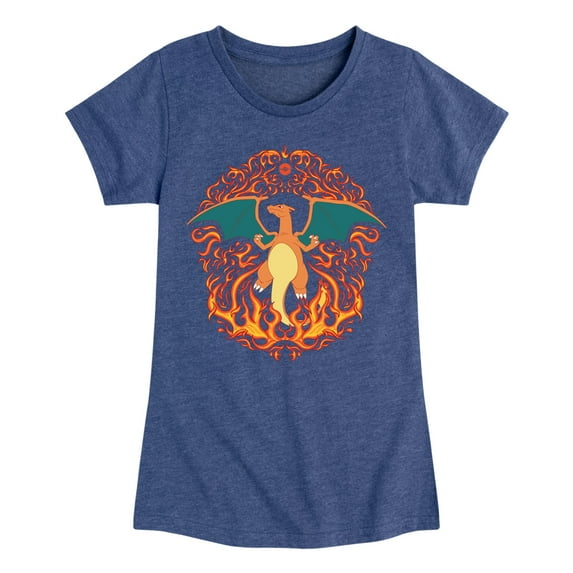 Pokémon - Charizard Fire Ornamental - Girls Fitted Short Sleeve T-Shirt