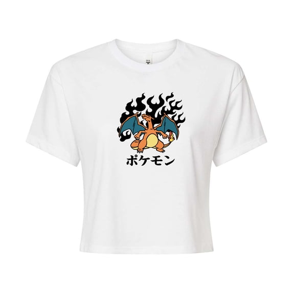 Pokémon - Charizard Flash Fire - Juniors Cropped Cotton Blend T-Shirt