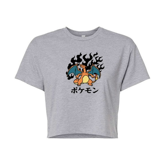 Pokémon - Charizard Flash Fire - Juniors Cropped Cotton Blend T-Shirt
