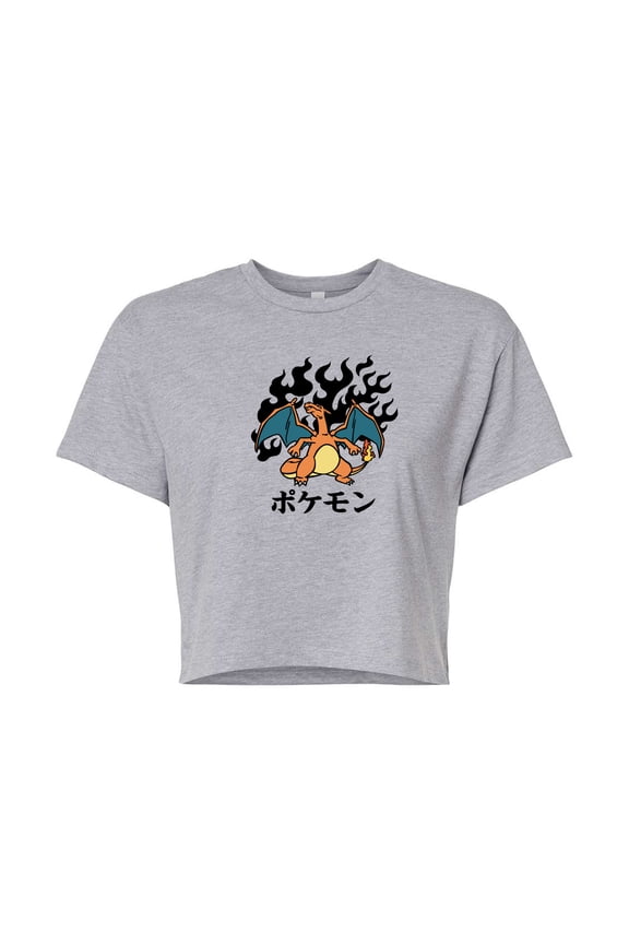 Pokémon - Charizard Flash Fire - Juniors Cropped Cotton Blend T-Shirt