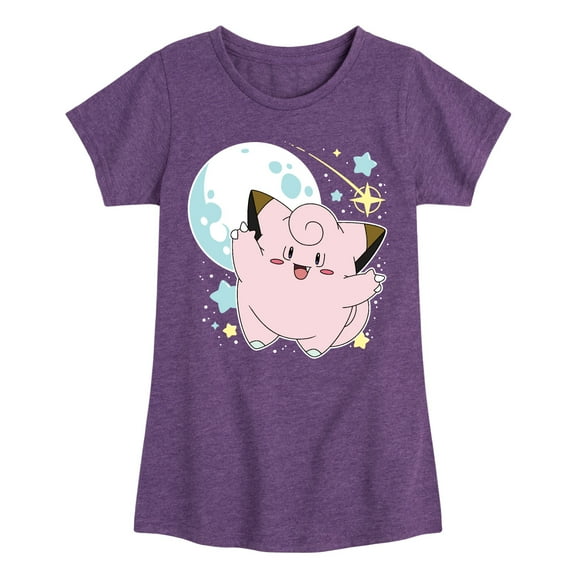 Pokémon - Clefairy Moon Stars - Girls Toddler And Youth Fitted Short Sleeve Graphic T-Shirt