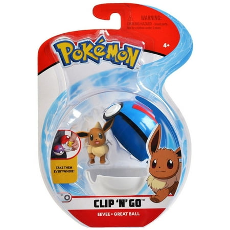 Pokemon Clip 'N' Go Eevee & Great Ball - Includes 2 inch Battle Figure & Great Ball Accessory