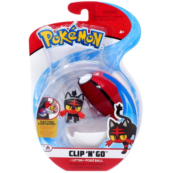 Pokemon Clip N Go Litten and Poke Ball - Includes 2 inch Battle Figure and Poke Ball Accessory