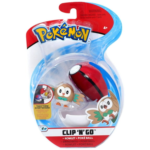 Pokemon Clip N Go Rowlet and Poke Ball - Includes 2 inch Battle Figure and Poke Ball Accessory