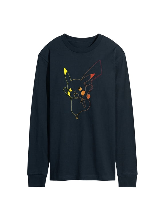 - Colorful Pikachu Outline Men's Long Sleeve Graphic T-Shirt