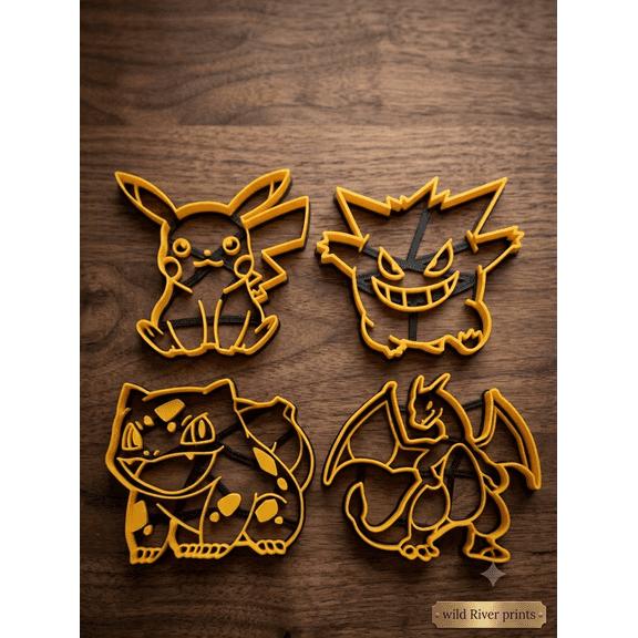 Pokmon Cookie Cutters Set  Pikachu, Gengar, Bulbasaur & Charizard  3D Printed Baking Cutters