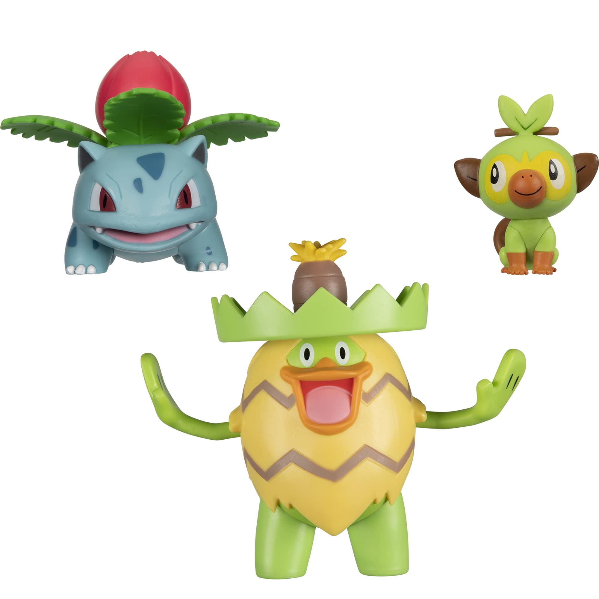 Pokmon Deluxe Action Battle Ready 3 Pack Grass Type Figures - 4.5"Ludicolo, 3"Ivysaur, 2" Grookey