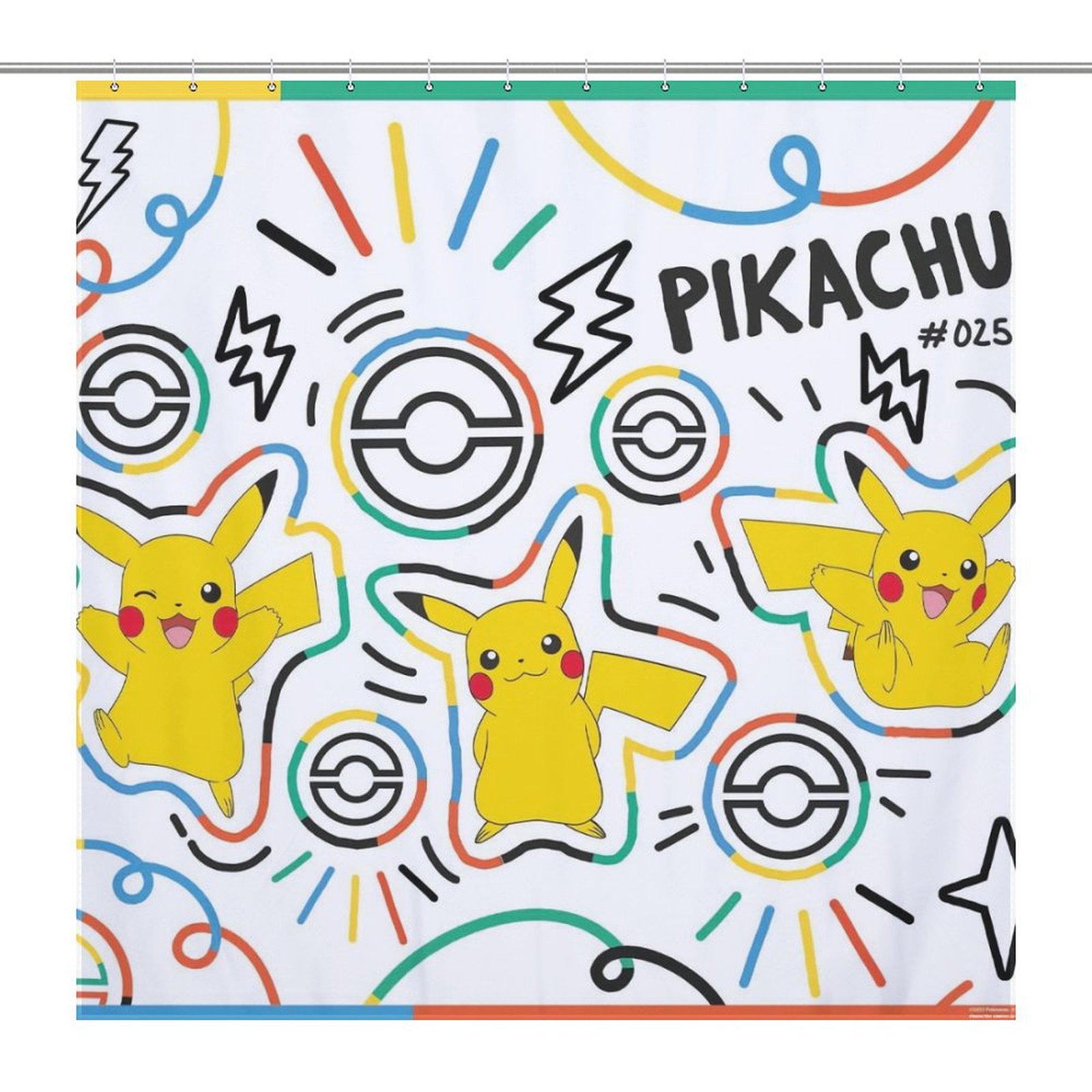 Pokémon Doodle Pikachu Shower Curtain,Shower Curtain Liner,Shower