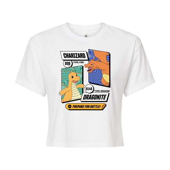 Pokémon - Dragonite Charizard Prepare For Battle - Juniors Cropped Cotton Blend T-Shirt